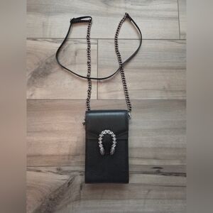 Tiffany & Fred Black Pebbled Leather Crossbody with Silver Plaque